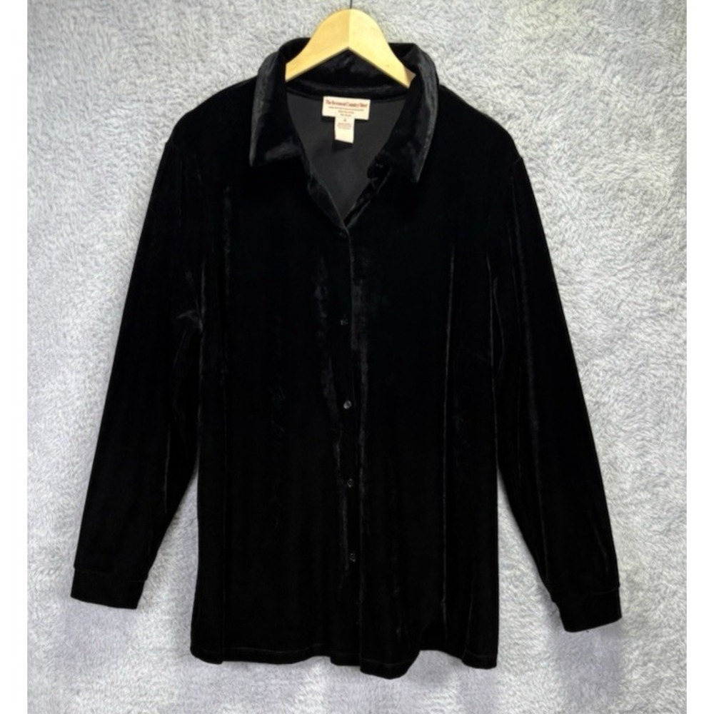 The Vermont Country Store Womens 1X Black Velvet Button Up Shirt Long Sleeve